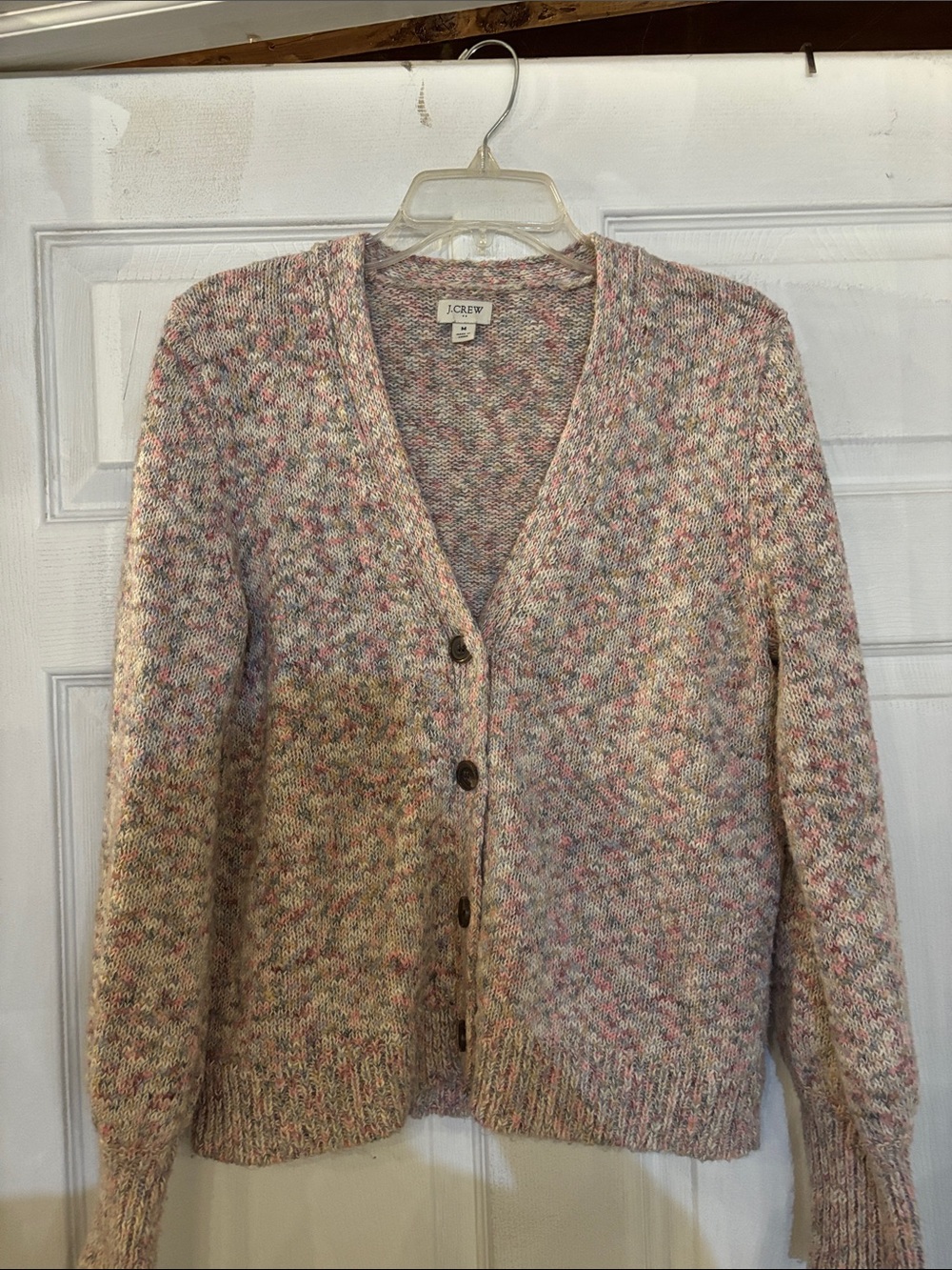 J. Crew Pink Multi Marled V-Neck Button-Front Cardigan